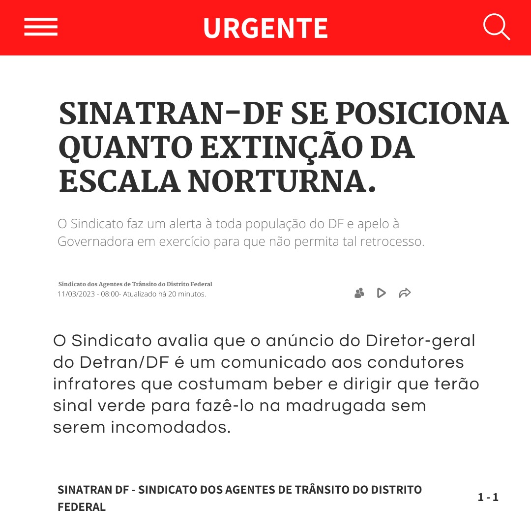 Sinatran-DF se posiciona quanto extinção da escala noturna.